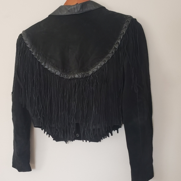 Black Suede and Leather Fringe Jacket - Picture 5 of 13